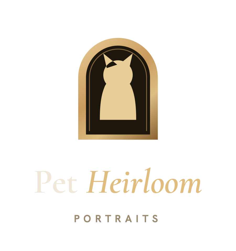 Pet Heirloom Memorial Portrait — a pet silhouette in a gilded arched frame
